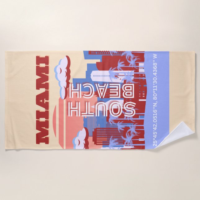 Serviette De Plage Miami Beach, Miami Travel Art, Retro (Devant)