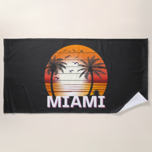 Serviette De Plage Miami Florida Vintage Palm Trees Summer Beach