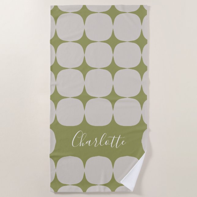 Serviette De Plage Mid Century Mod in Olive Green Personnalisé (Devant)