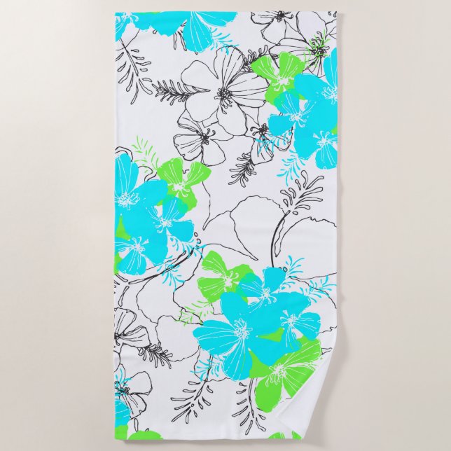 Serviette De Plage Midnight Garden Hawaiian Hibiscus Floral Turquoise (Devant)