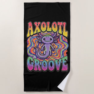 Serviette De Plage Mignon Axolotl Hippie Groovy Art Rétro 70s Arc-en-