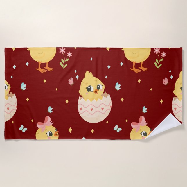 Serviette De Plage Mignon poussin de Pâques avec motif transparent à  (Devant)