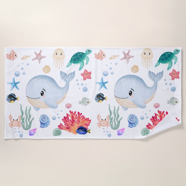 Serviette De Plage Mignon sous la mer (Devant)