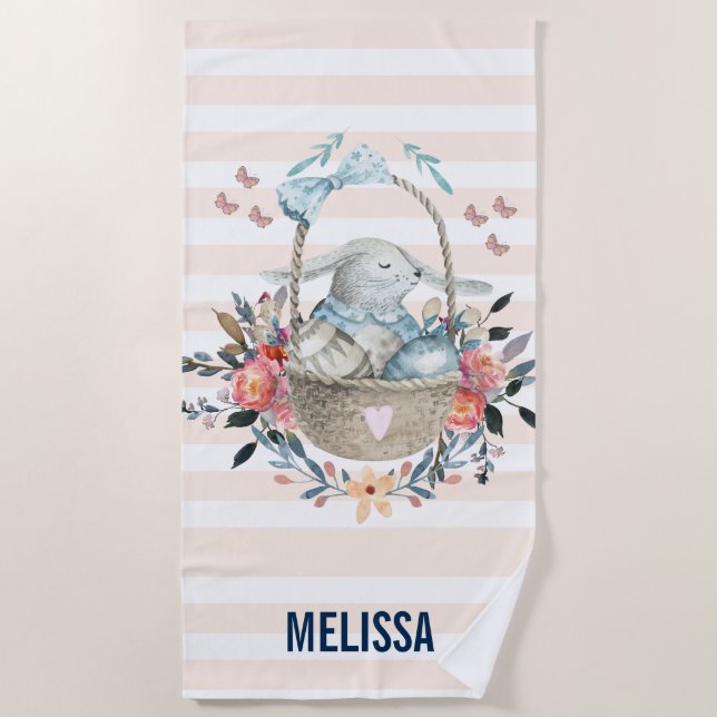 Serviette De Plage Mignonne lapin dans un panier avec des oeufs et de (Devant)