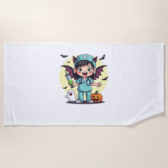 Serviette De Plage Mignonne petite infirmière sorcière Halloween Prem (Devant)