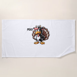 Serviette De Plage Mignonne Turquie Moo Fake Tête de vache drôle Auto