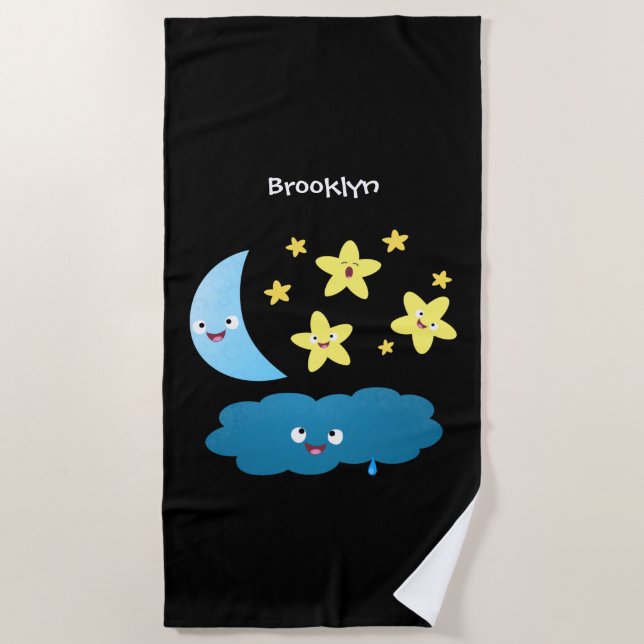 Serviette De Plage Mignons étoiles chantant, lune et bande dessinée d (Devant)
