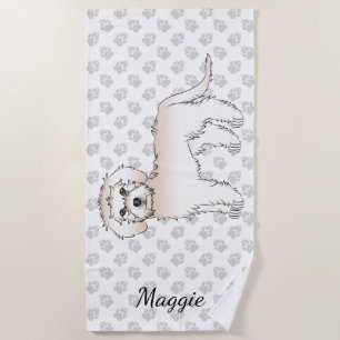 Serviette De Plage Mini Goldendoodle de dessin animé couleur crème &