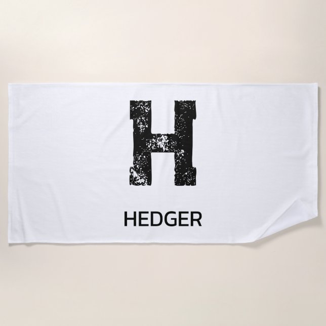 SERVIETTE DE PLAGE MINIMALIST BLACK ONE LETTER MONOGRAM NAME WHITE (Devant)