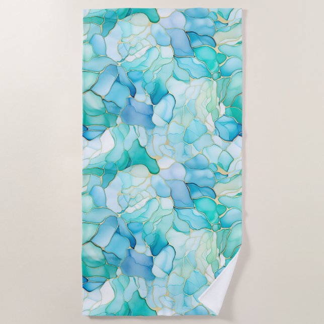 Serviette De Plage Mint Aqua Pearl Marbre or (Devant)