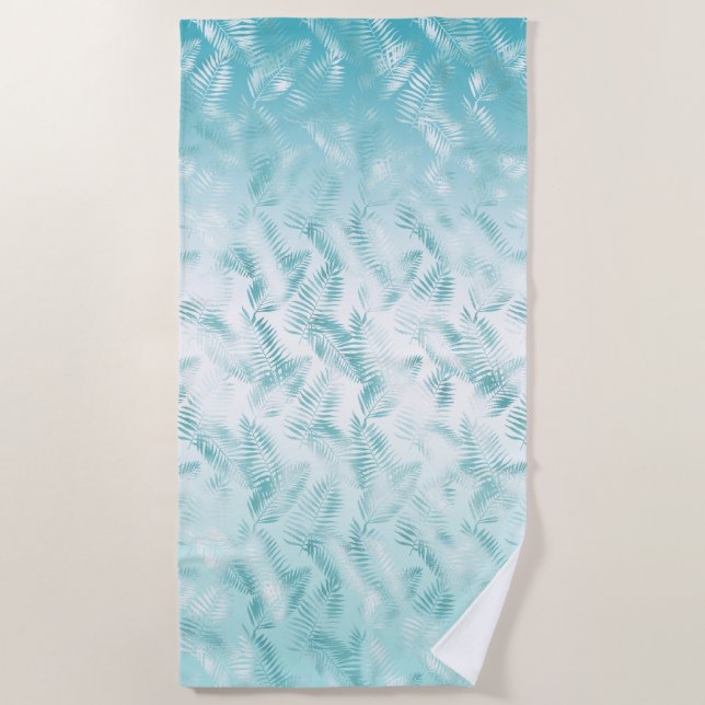 Serviette De Plage Mint Aqua White Feuilles tropicaux (Devant)