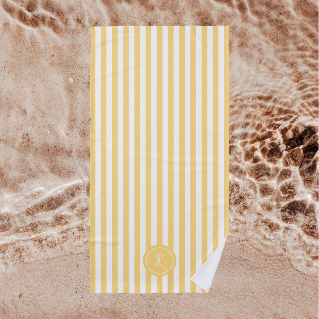 Serviette De Plage Mint French Beach Stripe Personnalisé Monogramme (Créateur téléchargé)