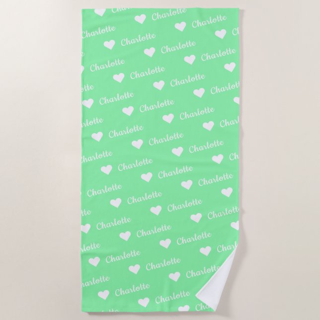 Serviette De Plage Mint Green Nom Motif Summer Vibes Beach Towne (Devant)