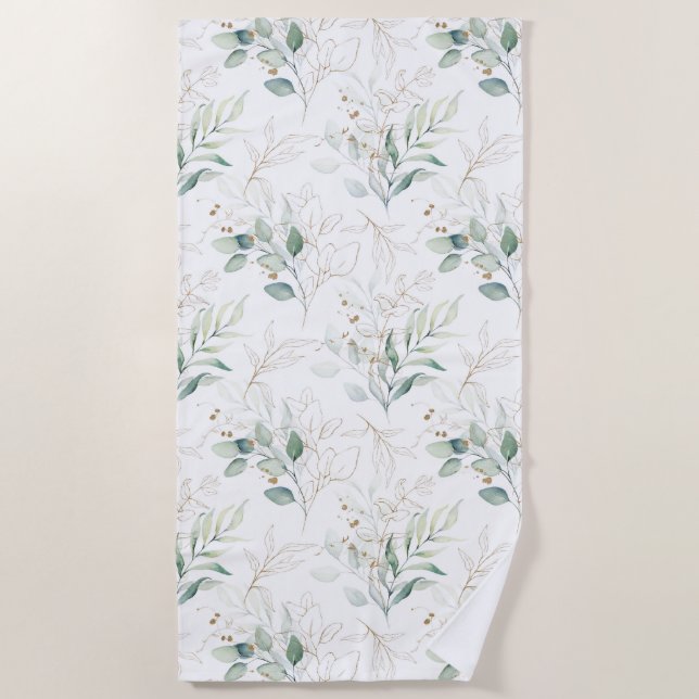 Serviette De Plage Mint Green Pastel Floral Greenery Motif (Devant)