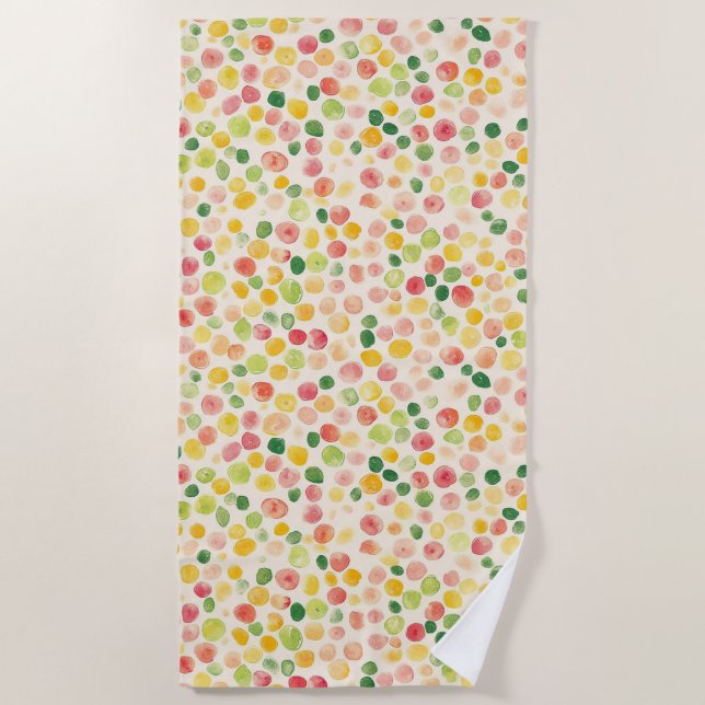 Serviette De Plage Mint Pink Yellow Green Fruity Dots  (Devant)