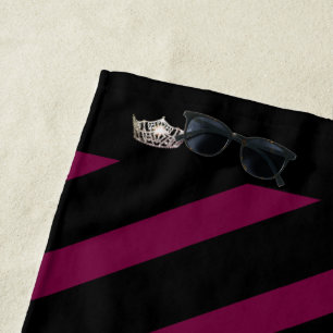 Serviette De Plage Miss America Merlot Wine Stripe Crown Beach