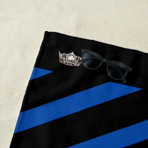 Serviette De Plage Miss America Royal Blue Stripe Crown Beach
