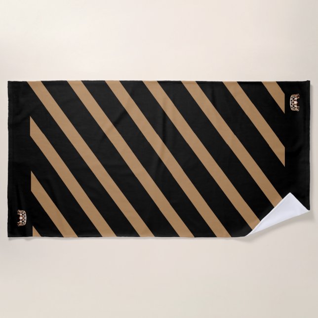 Serviette De Plage Miss USA Mocha Stripe Crown Beach (Devant)