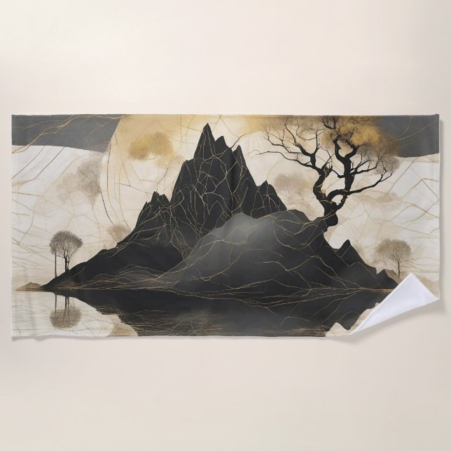 Serviette De Plage Misty Mountain Black & Gold (Devant)