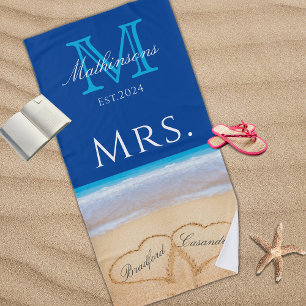Serviette De Plage Mme Beach Coeurs de mariage dans la famille de sab