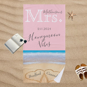 Serviette De Plage Mme Chic Blush Pink Beach Mariage 2 Coeurs Sable