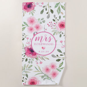 Serviette De Plage Mme Date Aquarelle rose pâle