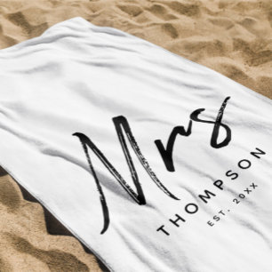 Serviette De Plage Mme Moderne Noir Blanc Minimaliste Script