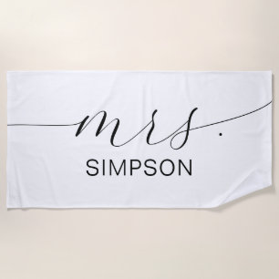 Serviette De Plage Mme Noir Et Blanc Mariée Neuf Personnalisée