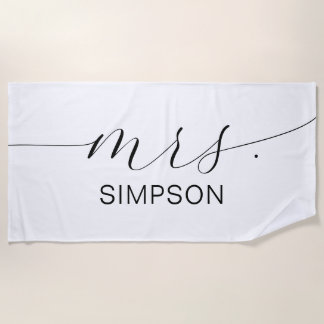Serviette De Plage Mme Noir Et Blanc Mariée Neuf Personnalisée