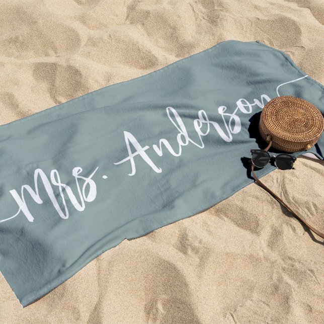 Serviette De Plage Mme Nouvelle Nom Mariée Lune de Miel (Créateur téléchargé)