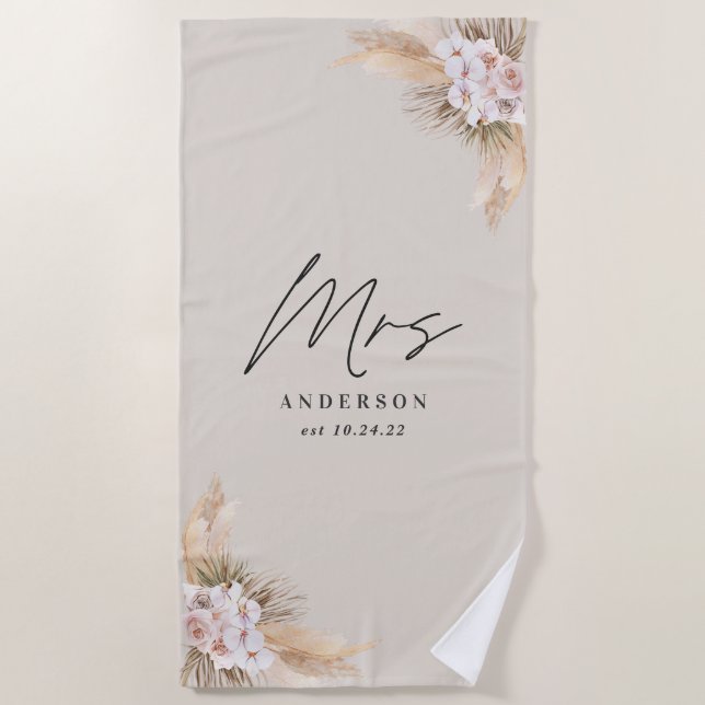 Serviette De Plage Mme pampas séché botanique mariage élégant (Devant)