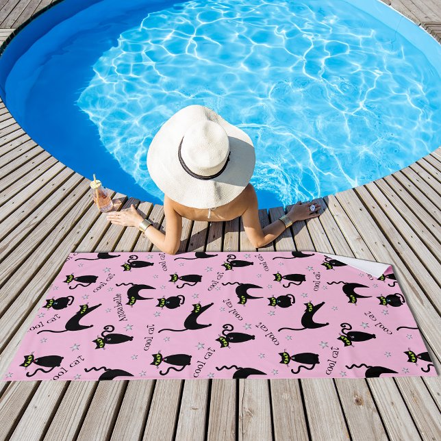 Serviette De Plage Mod Black Cats Nom et phrase personnalisés (Créateur téléchargé)