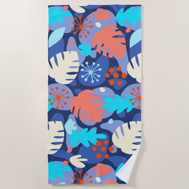 Serviette De Plage Mod Monstera Leaf Abstrait Hawaiian Tropical -Navy (Devant)