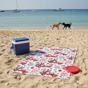 Serviette De Plage modèle de camion patriotique et de feux d'artifice
