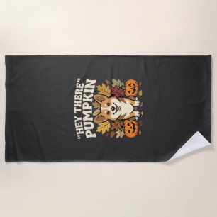 Serviette De Plage Modèle de Corgi Halloween Hey There Pumpkin