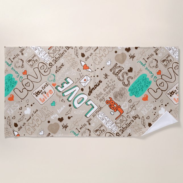 Serviette De Plage Modèle de doodle de citations d'amour (Devant)