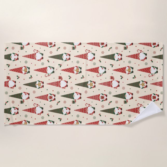 Serviette De Plage Modèle de fête de gnome de Noël (Devant)