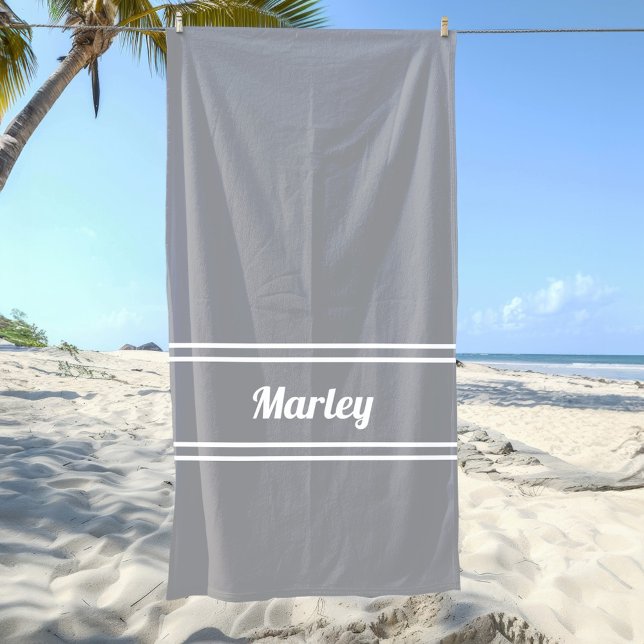 Serviette De Plage Modèle de script de monogramme de nom minimal mode (Modern Minimal Name Monogram Script Template Gray Beach Towel)