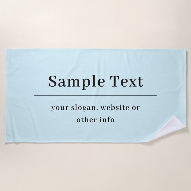 Serviette De Plage Modèle de texte simple et élégant | Bleu Clair (Devant)