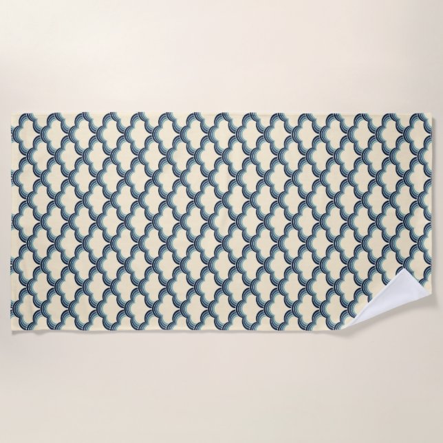 Serviette De Plage Modèle de vagues de style rétro bleu (Devant)