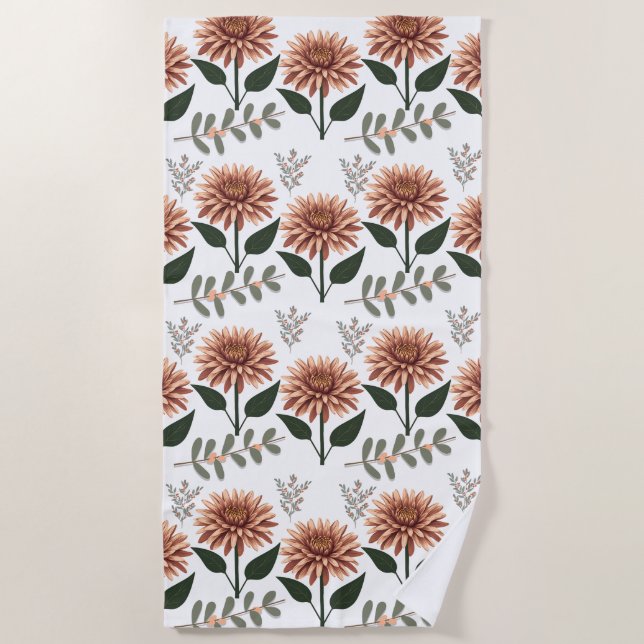 Serviette De Plage Modèle floral avec dahlien (Devant)