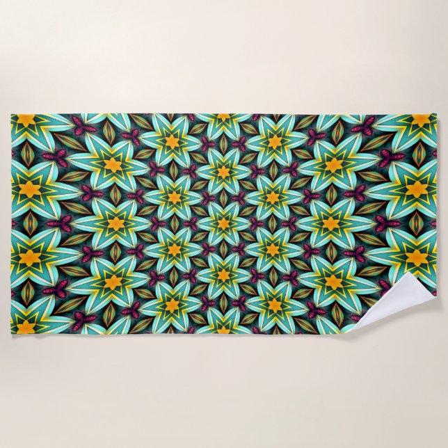 Serviette De Plage Modèle Floral Étoiles Vertes (Devant)