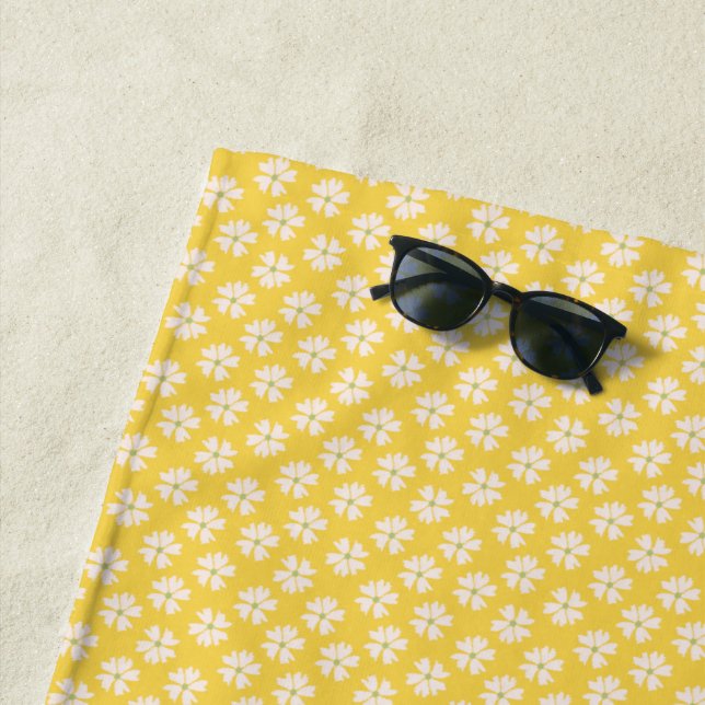 Serviette De Plage Modèle Floral Hors Blanc Jaune Clair (En situation)