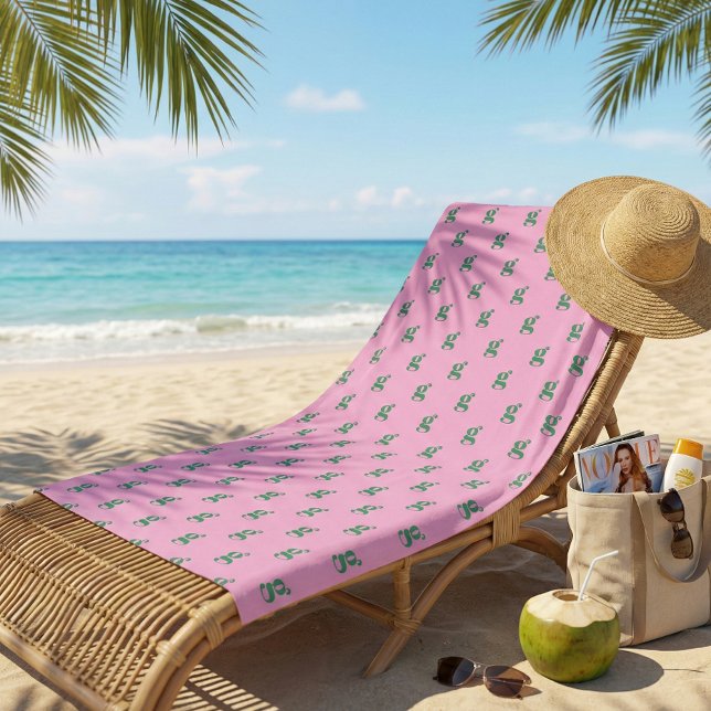 Serviette De Plage Modern Monogram Initial Letter Pink Green Pattern (Créateur téléchargé)