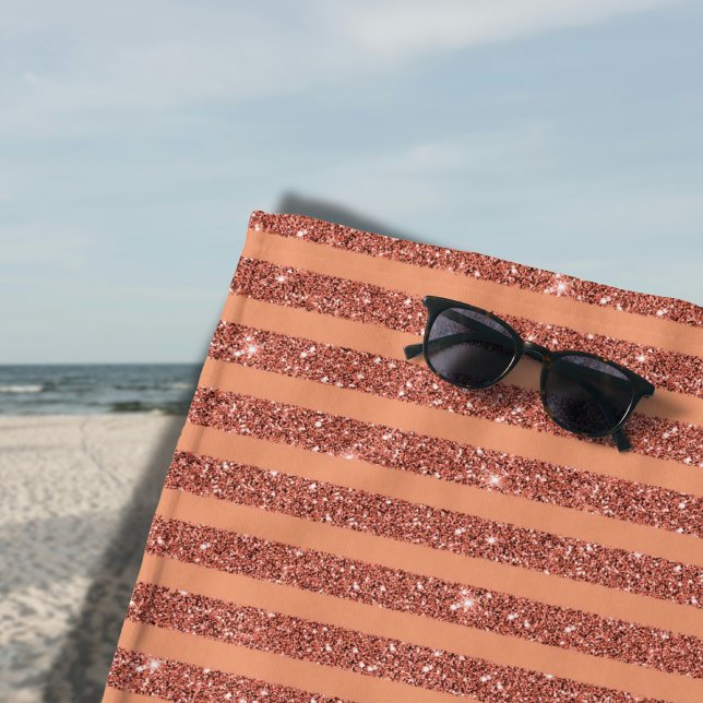 Serviette De Plage Modern Orange Mango Glitter Style Vertical Stripes (Créateur téléchargé)