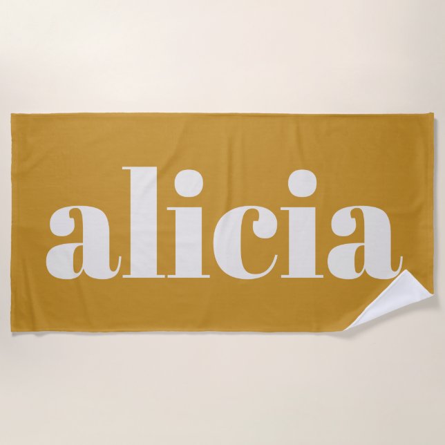 Serviette De Plage Modern Typography Personalized Name Mustard Yellow (Devant)