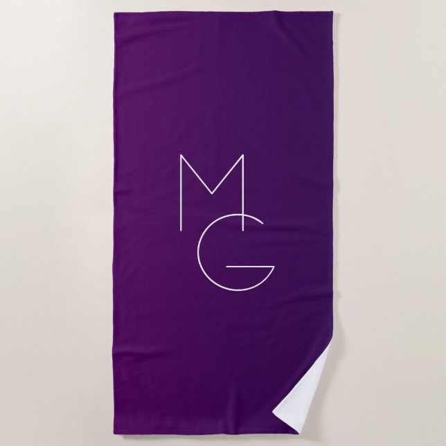Serviette De Plage Moderne 2 Initiales | Ombre Subtile Violet Foncé (Devant)