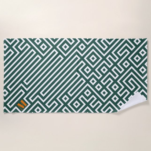 Serviette de plage moderne blanche verte pour cade (Devant)