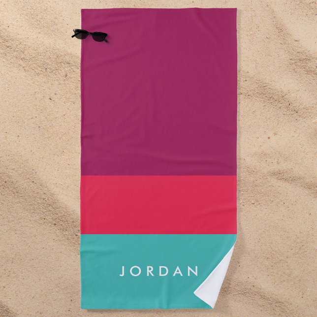 Serviette De Plage Moderne Bloque de Couleurs Rose Turquoise Violet d (Créateur téléchargé)