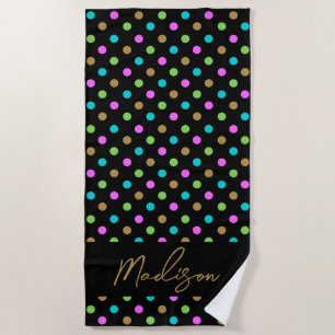Serviette De Plage Moderne Chic Points Personnalisés Noir & Or